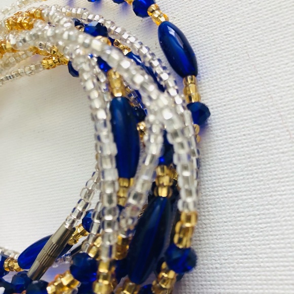 Elegant Blue and Gold African Beaded Waist bead/Waist Chain with Silver Pendant - Picture 15 of 15
